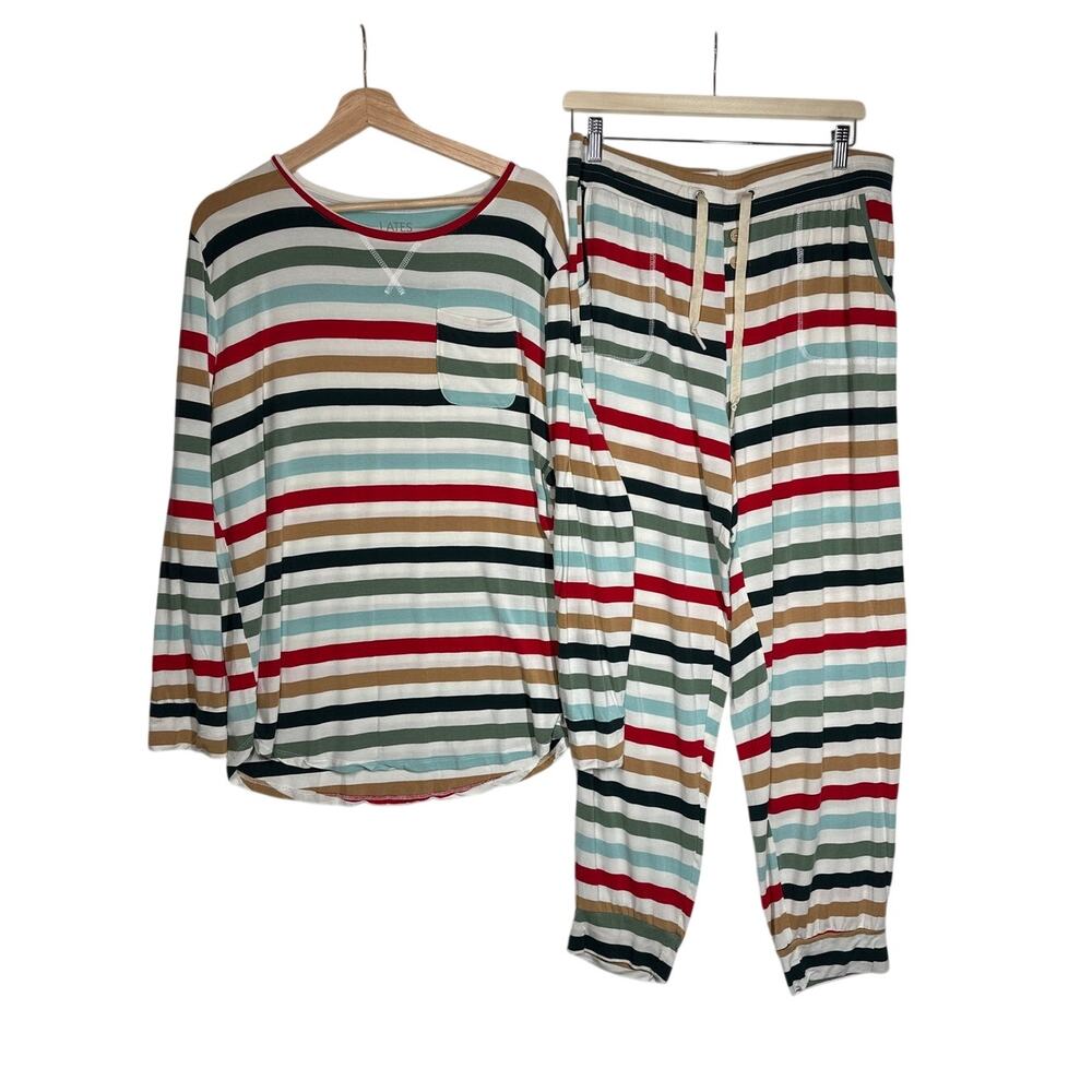 Lates By Kate Striped Pajama 2-Piece Jogger Set Sz XXL Modal Blend Loungewear